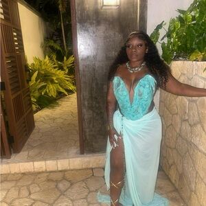 Strapless Turquoise Evening Dress